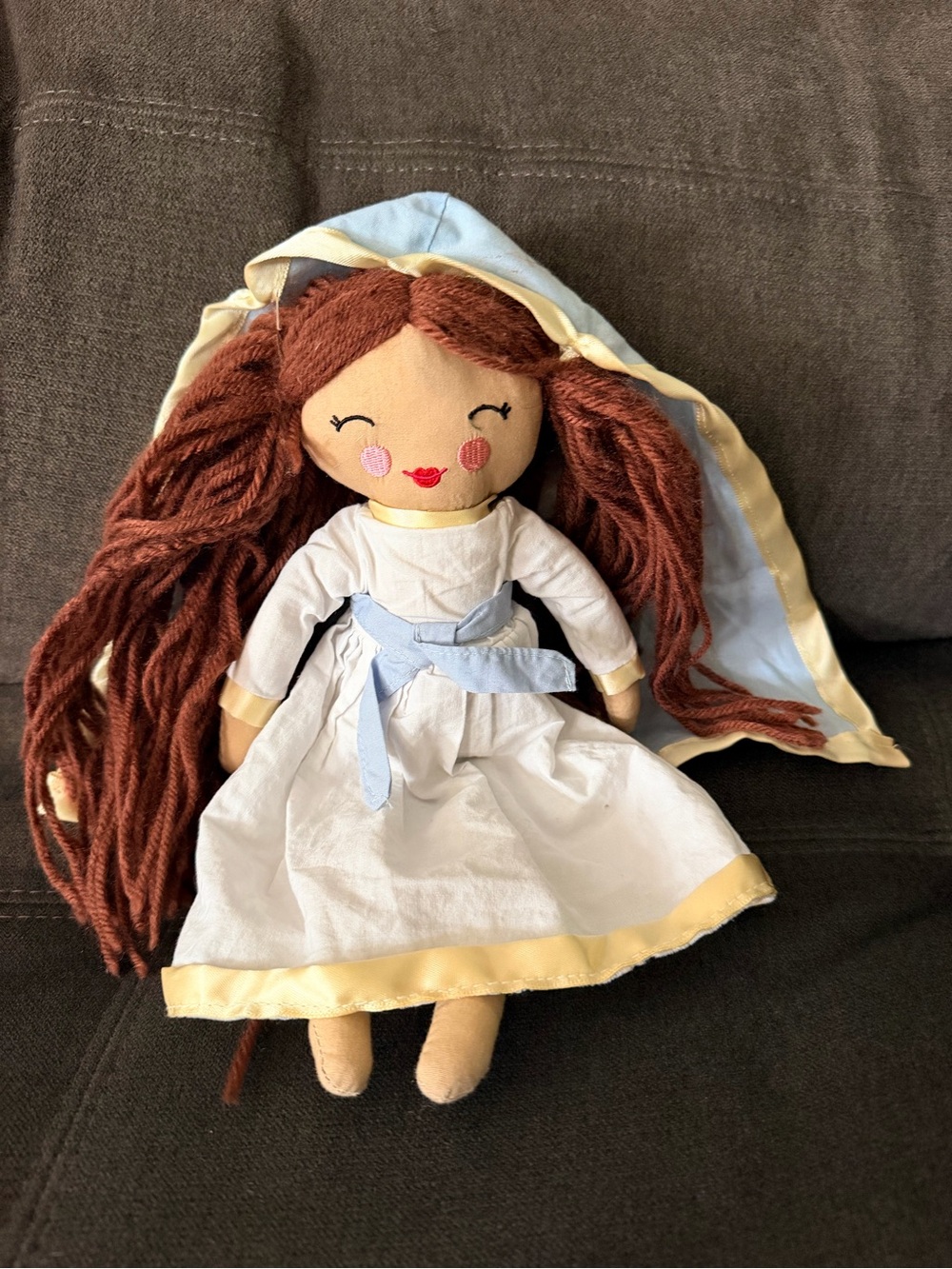 Cloth Mary-Style Doll in White and Light Blue